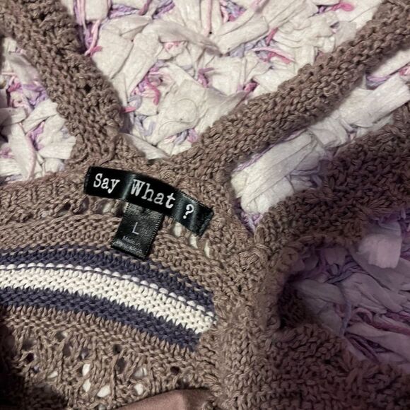 Say What? Large Brown White Crochet Tank Top - Picture 6 of 15